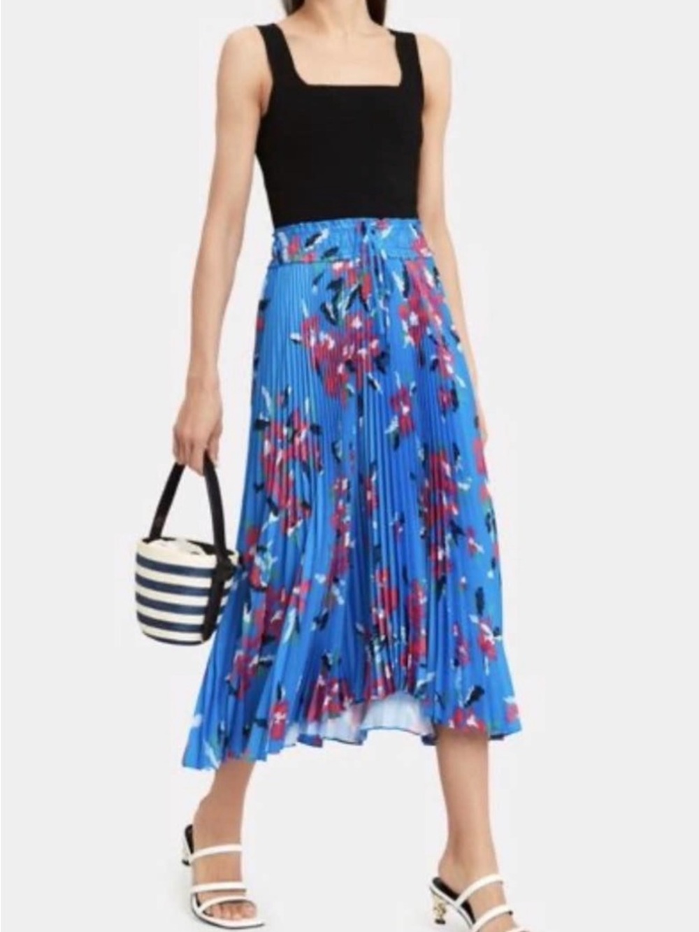 A.L.C. Maya electric blue pink floral accordion print full skirt  6
